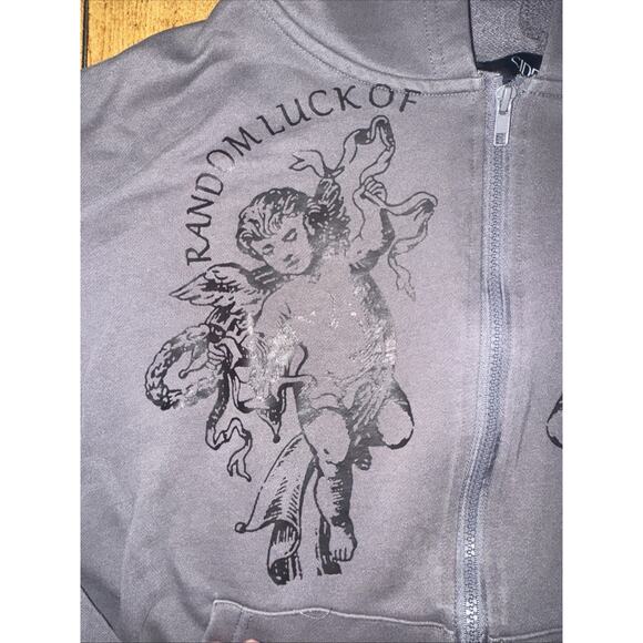 Cider Cropped Full Zip Hoodie Gray Small Angels Graphic Streetwear Y2K 24x21 - Picture 4 of 6